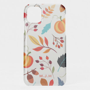 Modern Autumn Pumpkin Leaf Pattern iPhone 11 Case