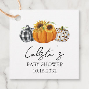 Modern Autumn Pumpkin & Sunflower Baby Shower Favor Tags
