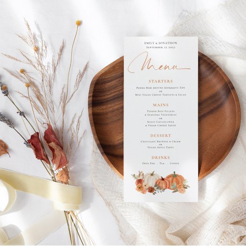 Modern Autumn Pumpkins Florals Wedding Menu