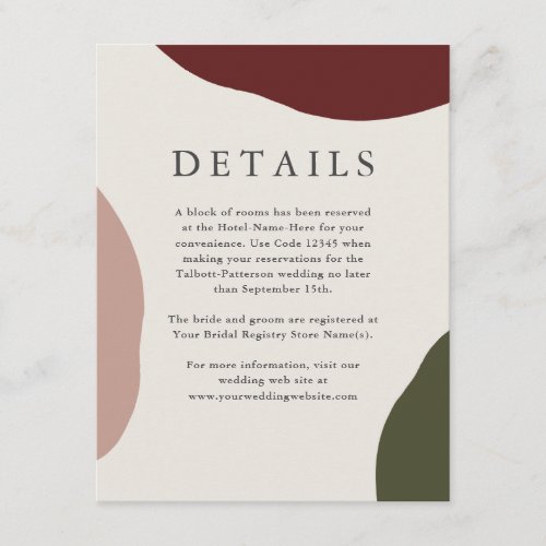 Modern Autumn Simple Pleasures Wedding Details Enclosure Card