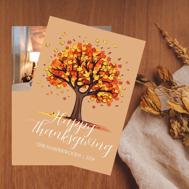 Modern Autumn Tree Family Thanksgiving Holiday Card (Creator Uploaded)