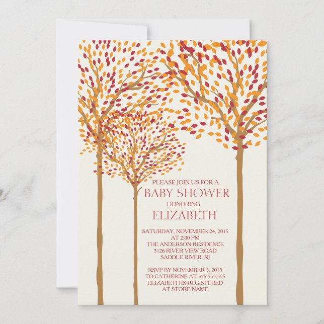 Modern Autumn Trees Neutral Baby Shower Invitation (Front)