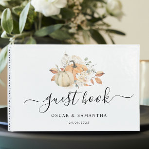 Modern Autumn Watercolor Pumpkins & Flowers Guest Book
