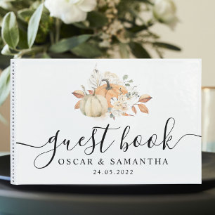 Modern Autumn Watercolor Pumpkins & Flowers Guest Book