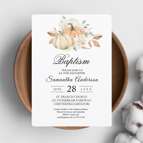 Modern Autumn Watercolor Pumpkins  Flowers  Invitation