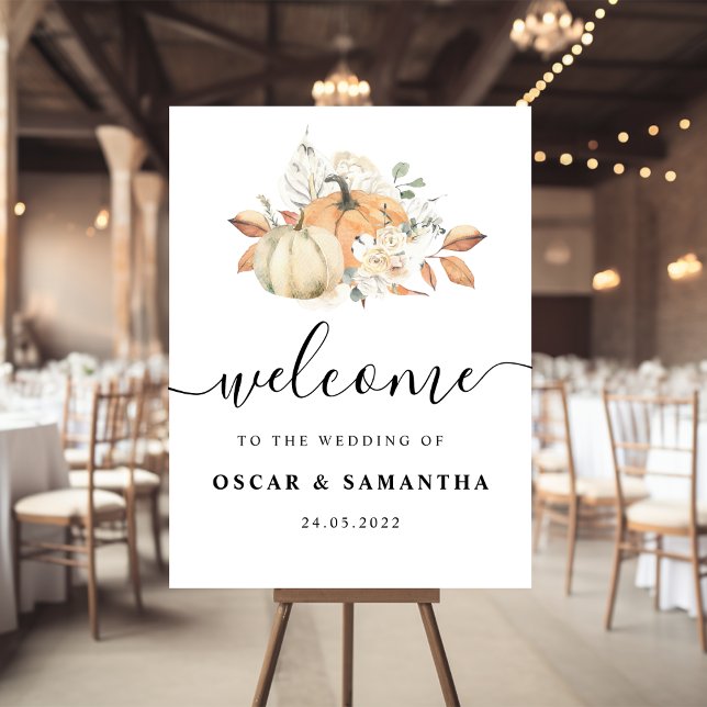 Modern Autumn Watercolor Pumpkins & Flowers  Poster (Creator Uploaded)