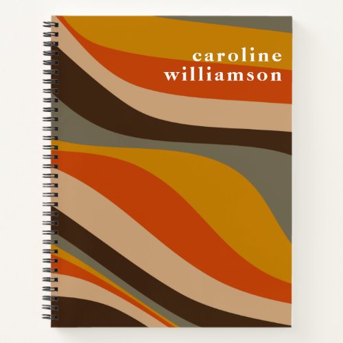 Modern Autumn Wavy Lines Earth Tones Personalized Notebook
