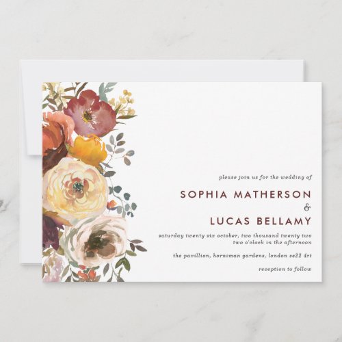 Modern Autumnal Flowers Wedding Invitation