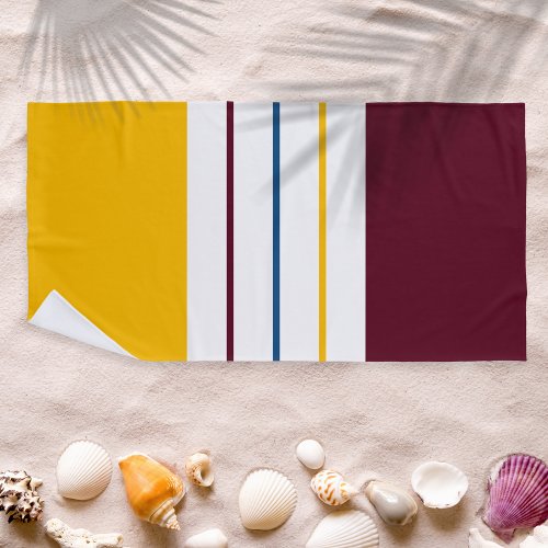 Modern Autumnal Mulberry Amber Stripes Beach Towel