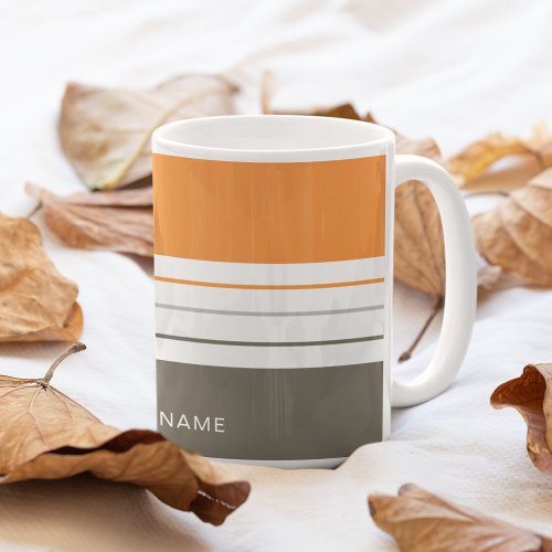 Modern Autumnal Orange Gray Stripes Coffee Mug