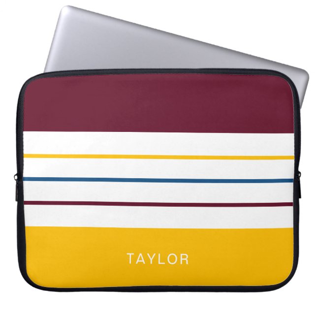 Modern Autumnal Stripes with Name Laptop Sleeve (Front)