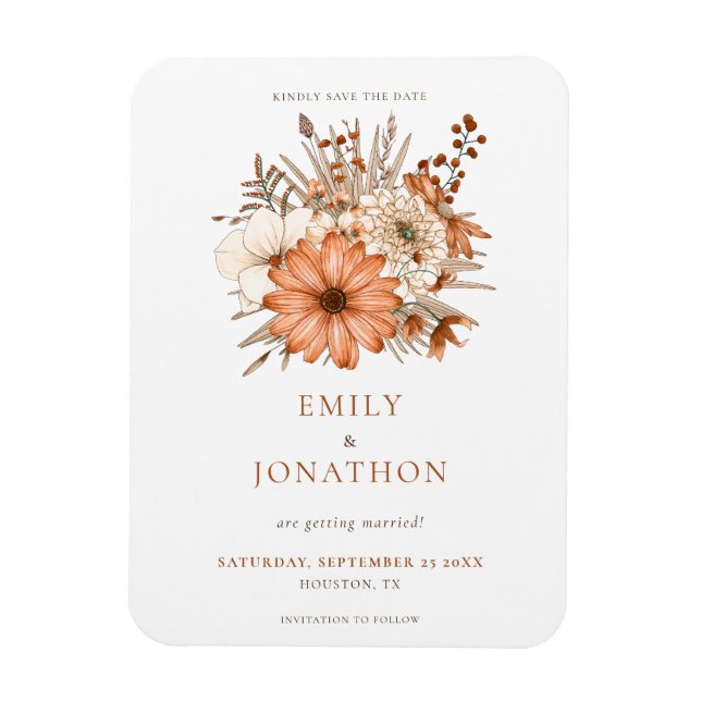 Modern Autumnal Watercolor Florals Save The Date Magnet (Vertical)