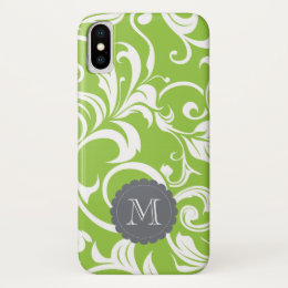 Modern Avocado Floral Wallpaper Custom Monogram iPhone X Case