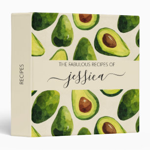 Modern avocados script name Recipe 3 Ring Binder