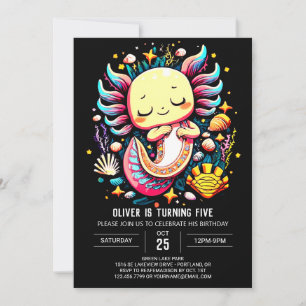 Modern Axolotl Custom Birthday Invitation