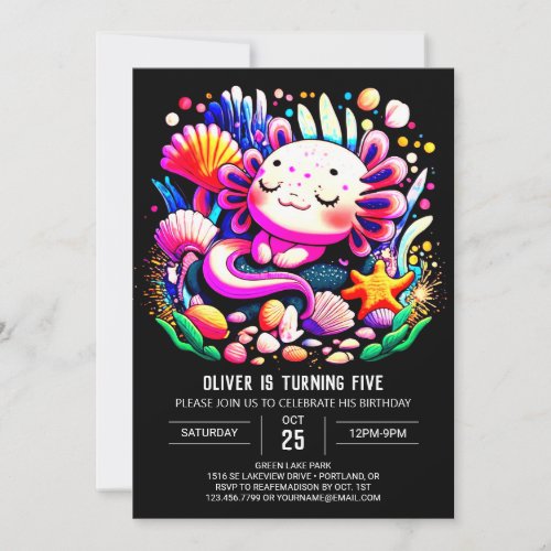 Modern Axolotl Digital Birthday Celebration Invitation