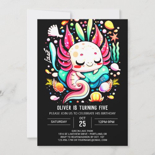 Modern Axolotl Kids Birthday Invitation