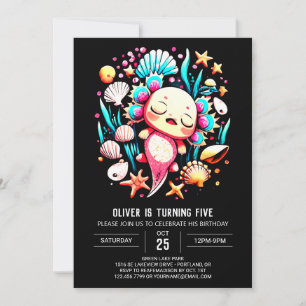 Modern Axolotl Printable Birthday Invitation