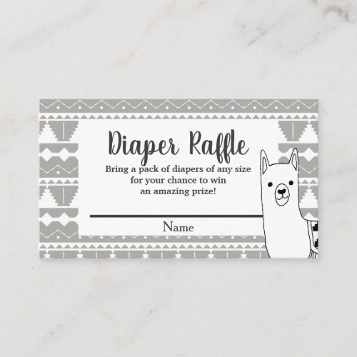 Modern Aztec Gray  White Llama Diaper Raffle Enclosure Card
