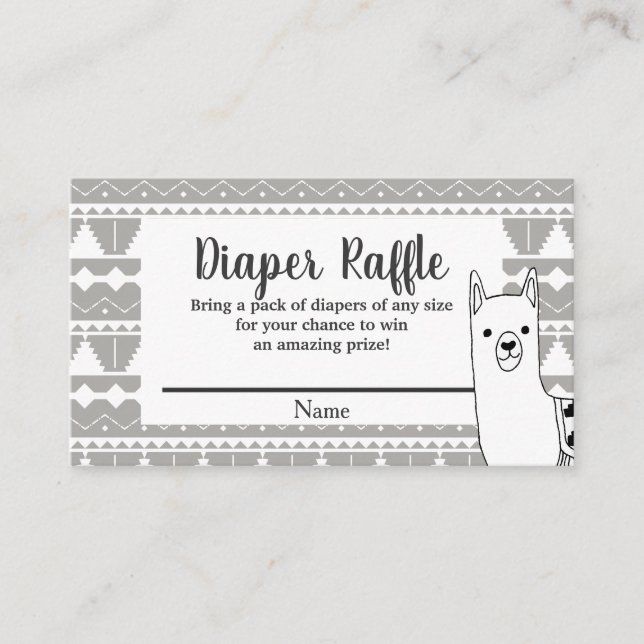Modern Aztec Gray & White Llama Diaper Raffle Enclosure Card (Front)