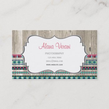 Modern Aztec Pattern On Wood Business Card by LuaAzul at Zazzle