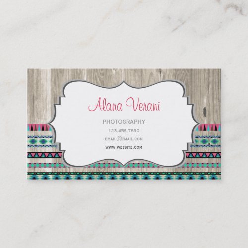 Modern Aztec Pattern on Wood Business Cards