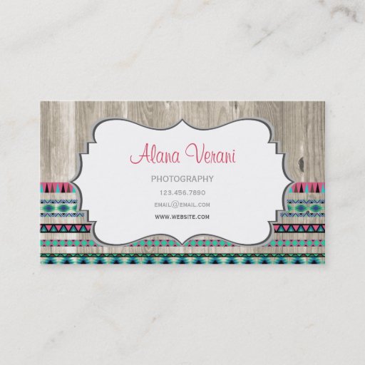 Customizable Modern Aztec Pattern on Wood Business Cards