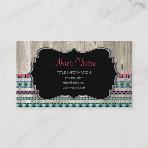 Modern Aztec Pattern on Wood Business Card Template