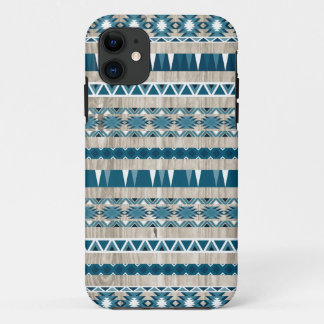 Modern Aztec Pattern on Wood iPhone 11 Case