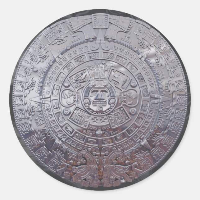 Modern Aztec Sun Stone Classic Round Sticker (Front)