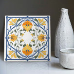 Modern Azulejo Blue Yellow Portuguese Lisbon Ceramic Tile<br><div class="desc">Indigo Azulejo Blue Portuguese Lisbon decorative ceramic tiles are a beautiful and unique addition to any home. A high-quality product with a timeless aesthetic. The blue color of the tiles is inspired by the indigo blue of Lisbon's famous azulejo tiles, adding a touch of history and culture to your space....</div>