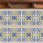 Modern Azulejo Blue Yellow Portuguese Lisbon Ceramic Tile<br><div class="desc">Indigo Azulejo Blue Portuguese Lisbon decorative ceramic tiles are a beautiful and unique addition to any home. A high-quality product with a timeless aesthetic. The blue color of the tiles is inspired by the indigo blue of Lisbon's famous azulejo tiles, adding a touch of history and culture to your space....</div>