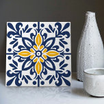 Modern Azulejo Blue Yellow Portuguese Lisbon Ceramic Tile<br><div class="desc">Indigo Azulejo Blue Portuguese Lisbon decorative ceramic tiles are a beautiful and unique addition to any home. A high-quality product with a timeless aesthetic. The blue color of the tiles is inspired by the indigo blue of Lisbon's famous azulejo tiles, adding a touch of history and culture to your space....</div>