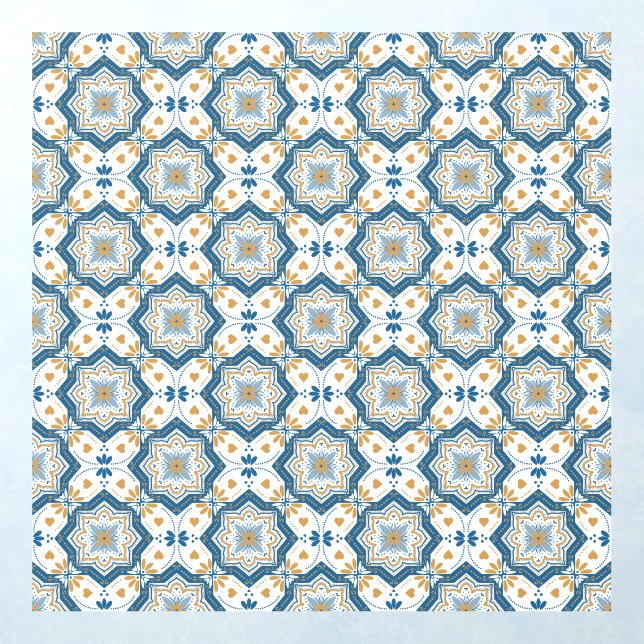Modern Azulejo Blue Yellow Portuguese Pattern Wall Decal (Insitu 1)
