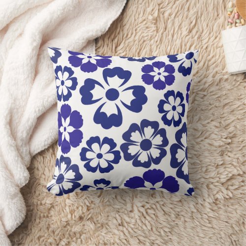 Modern Azure Blooms Throw Pillow