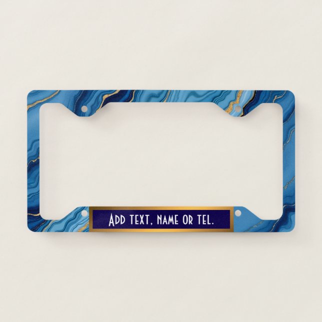 Modern Azure Blue Gold Marble Collection License Plate Frame (Front)