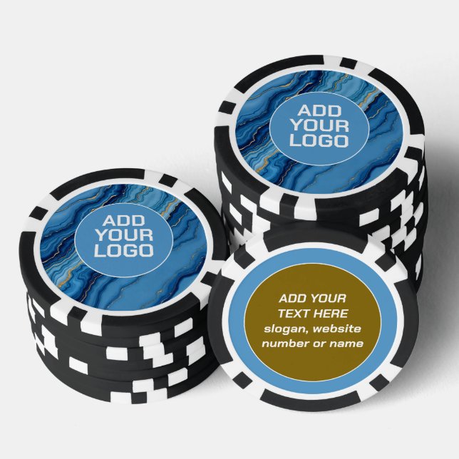 Modern Azure Blue Gold Marble Collection Poker Chips (Stack)