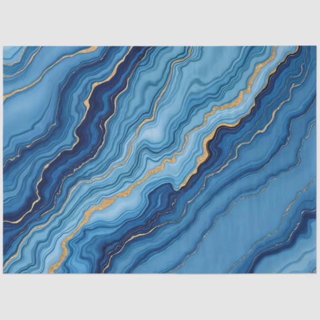 Modern Azure Blue Gold Marble Collection Tissue Paper (Front)