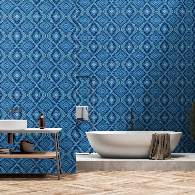 Modern Azure Blue Gold Marble Collection Wallpaper (Bathroom)