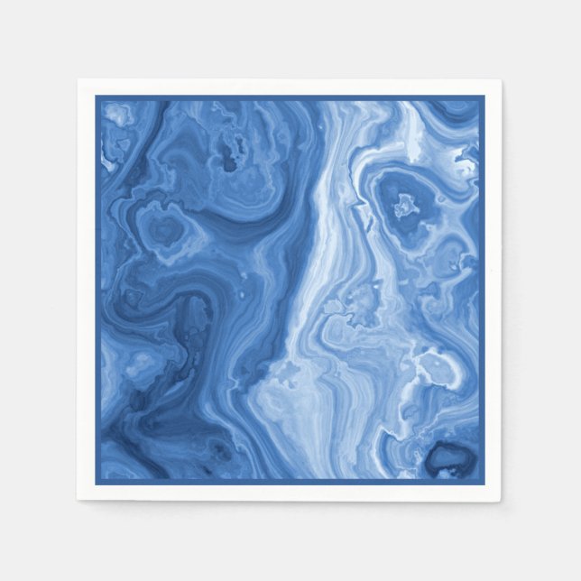 Modern Azure Blue Malachite Marble Swirls Pattern Napkins (Front)