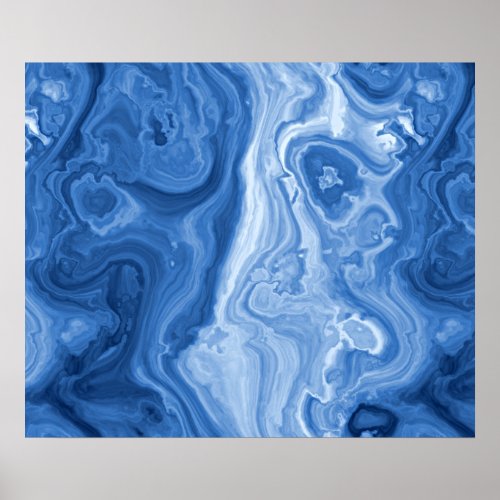Modern Azure Blue Malachite Marble Swirls Pattern Poster