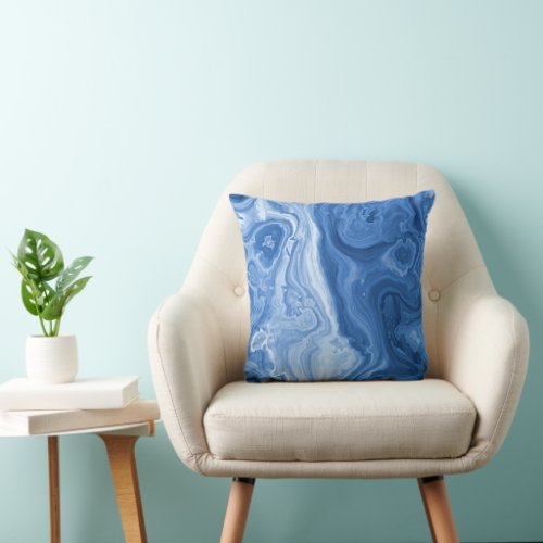 Modern Azure Blue Malachite Marble Swirls Pattern Throw Pillow