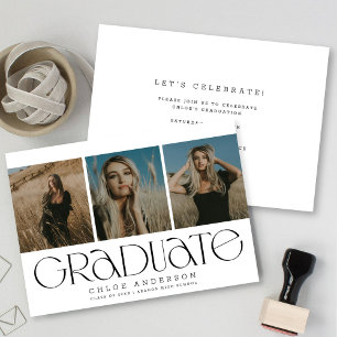 Modern B + W 3 Photo Graduation Announcement