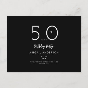 Modern B/W 50th Birthday Party Invitation Postcard