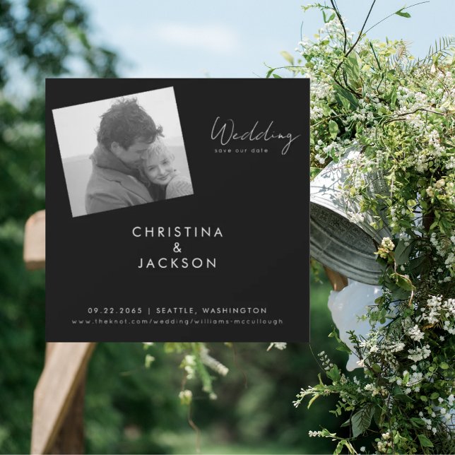 Modern B/W Photo Black Wedding Save the Date  Magnetic Invitation (Creator Uploaded)