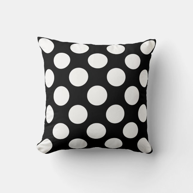 Modern B&W pillow, giant white polka dots on black Throw Pillow (Front)