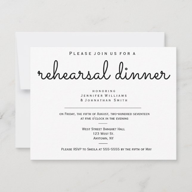 Modern b&w rehearsal dinner invitations (Front)