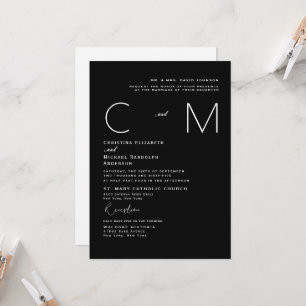 Modern B/W Wedding Monogram Invitation