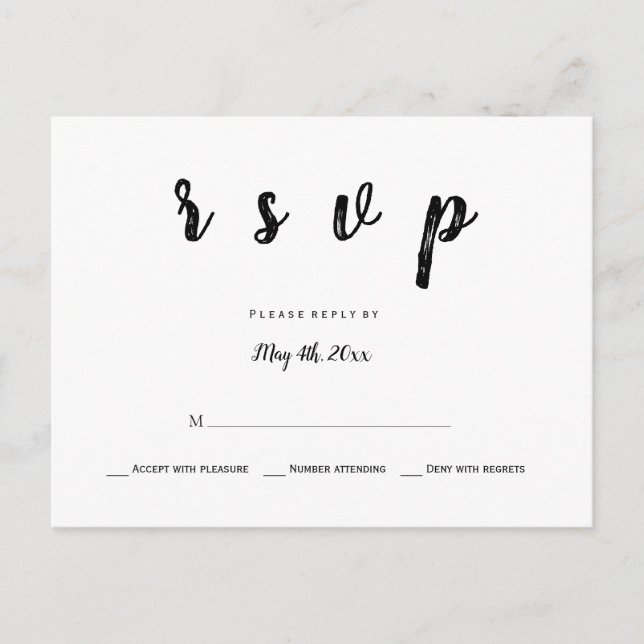 Modern b&w wedding rsvp postcards (Front)