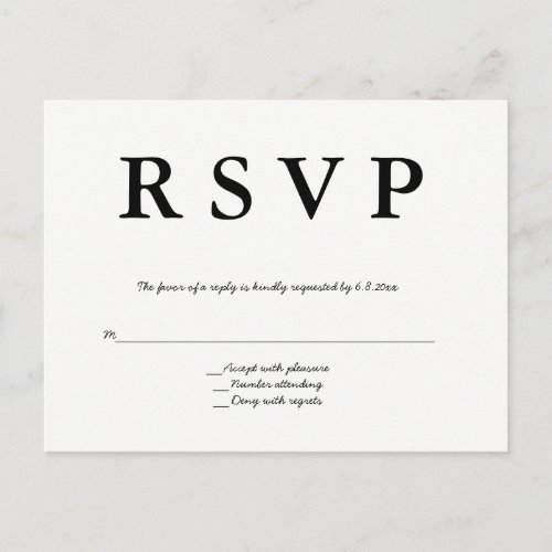 Modern bw wedding rsvp postcards